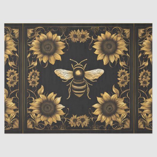 Gouden en zwarte hommel en zonnebloemen tissuepapier (Voorkant)