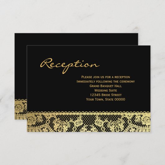 Gouden en Zwarte Kant Ontvangst Informatiekaart Informatiekaartje (Voorkant / Achterkant)