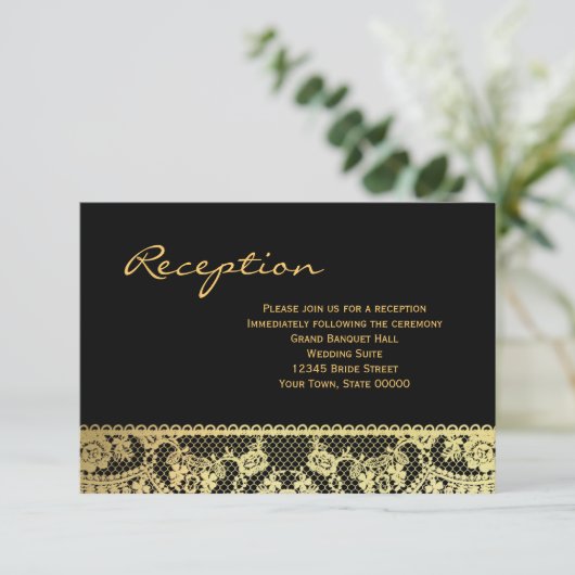 Gouden en Zwarte Kant Ontvangst Informatiekaart Informatiekaartje (Staand voorkant)