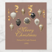 Gouden en Zwarte Kerstballen Wijn Etiket (Enkel label)