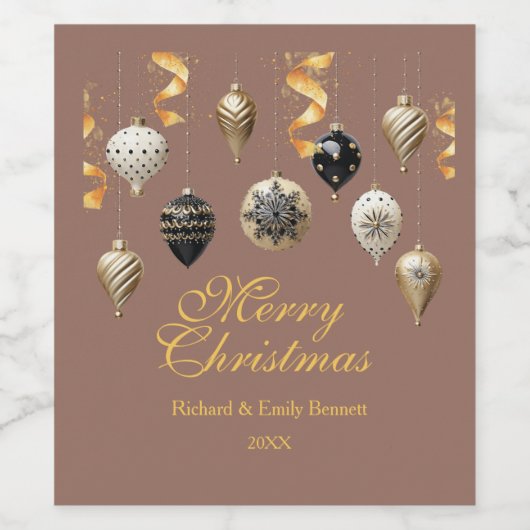 Gouden en Zwarte Kerstballen Wijn Etiket (Enkel label)