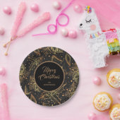 Gouden en zwarte kerstbloem papieren bordje (Feest)