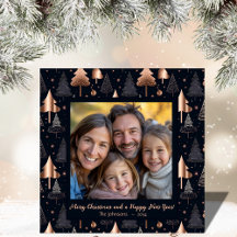 Gouden en zwarte kerstboom Family Photo Card