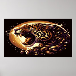 Gouden en Zwarte Luipaard Muur- of Deurposter Poster