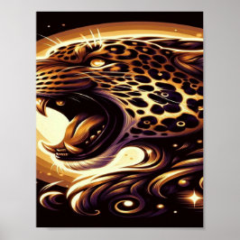 Gouden en Zwarte Luipaard Muur- of Deurposter Poster