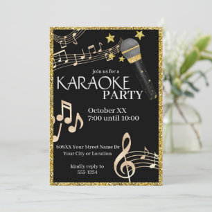 Gouden en Zwarte Microfoon Muziek Karaoke Feest Kaart
