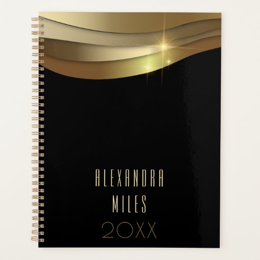 Gouden en zwarte minimalistische moderne Fancy tre Planner (Voorkant)