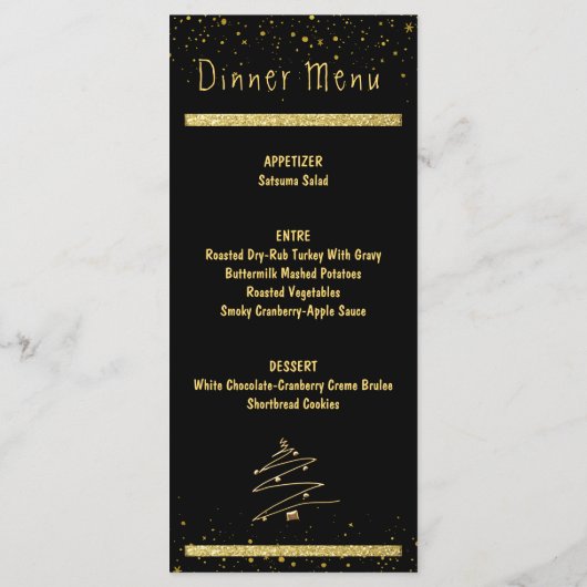 Gouden en zwarte moderne feestdagen menu (Achterkant)