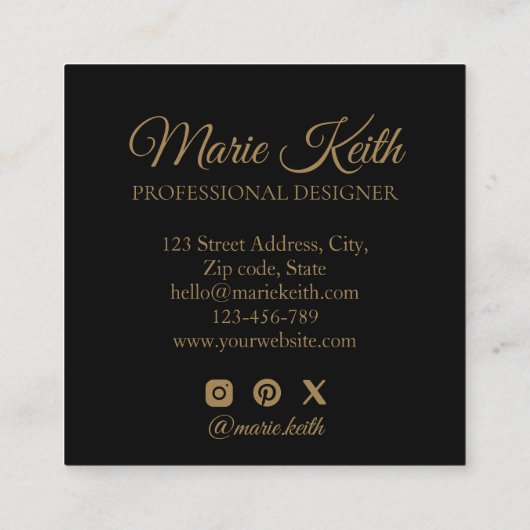 Gouden en zwarte moderne professional vierkante visitekaartje (Achterkant)