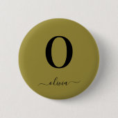 Gouden en zwarte monogram script naam gepersonalis ronde button 5,7 cm (Voorkant)