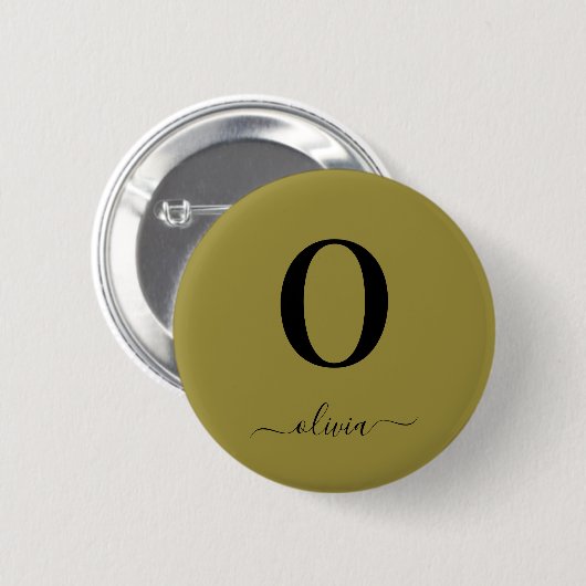 Gouden en zwarte monogram script naam gepersonalis ronde button 5,7 cm (Voorkant /achterkant)