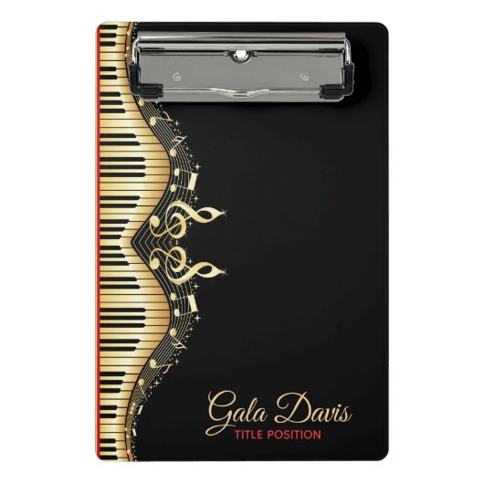 Gouden en zwarte Muzieknoten ontwerpen rode accent Mini Klembord (Voorkant)