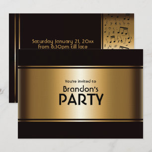 Gouden en Zwarte Muzieknoten Partij Kaart