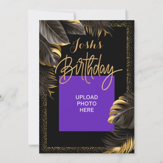 Gouden en zwarte palmboom Uitnodiging (Achterkant)