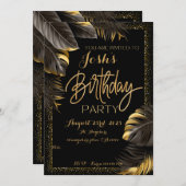 Gouden en zwarte palmboom Uitnodiging (Voorkant / Achterkant)