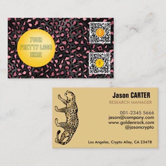 Gouden en zwarte panter skin accepteren Bitcoin Mo Visitekaartje (Voorkant / Achterkant)