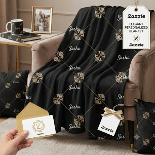Gouden en zwarte Persoonlijke naam deken voor volw