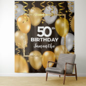Gouden en zwarte prachtige verjaardagsachtergrond wandkleed (In situ)