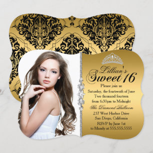 Gouden en Zwarte Prinsessen Tiara Sweet 16 Verjaar Kaart