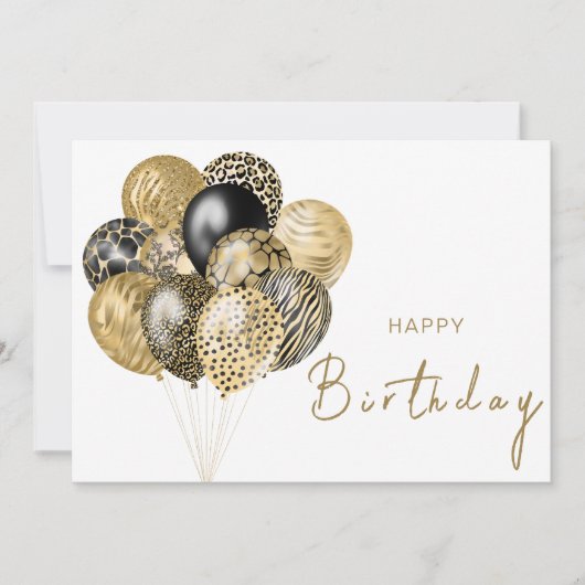 Gouden en Zwarte Safari Ballonnen Gelukkige Verjaa Kaart (Voorkant)
