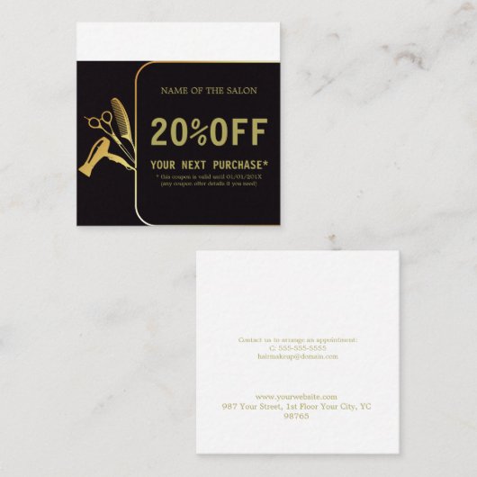 Gouden en zwarte schoonheidssalon kortingskaartje (Voorkant / Achterkant)