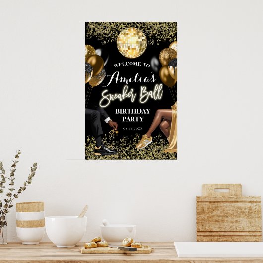 Gouden en Zwarte Sneaker Ball Party Welkomstbord Poster (Keuken)