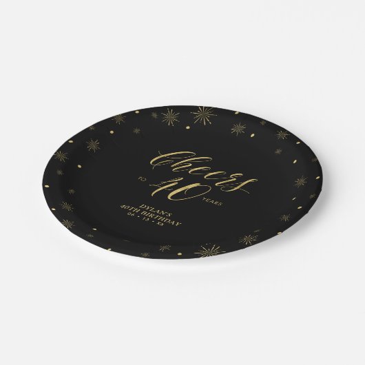 Gouden en zwarte sparkle Cheers 40e verjaardag Papieren Bordje (Gekanteld)