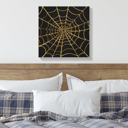 Gouden en Zwarte Spinnenweb Canvas Afdruk (Insitu (Slaapkamer))