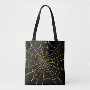 Gouden en Zwarte Spinnenweb Tote Bag