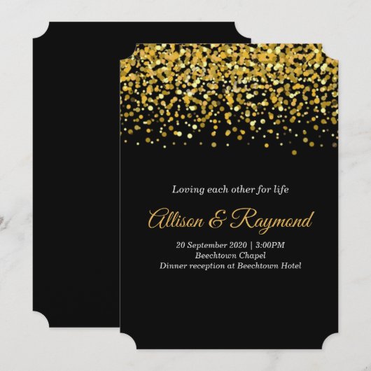 Gouden en zwarte Stippen bruiloft Kaart (Voorkant / Achterkant)