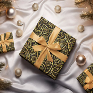 Gouden en zwarte toon paisley patroon cadeaupapier