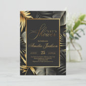 Gouden en zwarte tropische bladeren vrijgezellenfe kaart (Staand voorkant)