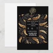 Gouden en zwarte veren bruiloft kaart (Voorkant / Achterkant)