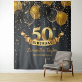 Gouden en zwarte verjaardag achtergrond tapestry b wandkleed (In situ)