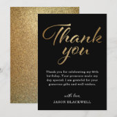 Gouden en zwarte verjaardag bedankkaart kaart (Voorkant / Achterkant)