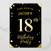 Gouden en zwarte verjaardag Folie Folie Uitnodiging (Voorkant)