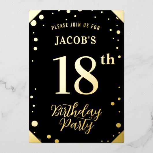 Gouden en zwarte verjaardag Folie Folie Uitnodiging (Voorkant)