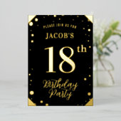 Gouden en zwarte verjaardag Folie Folie Uitnodiging (Staand Voorkant)