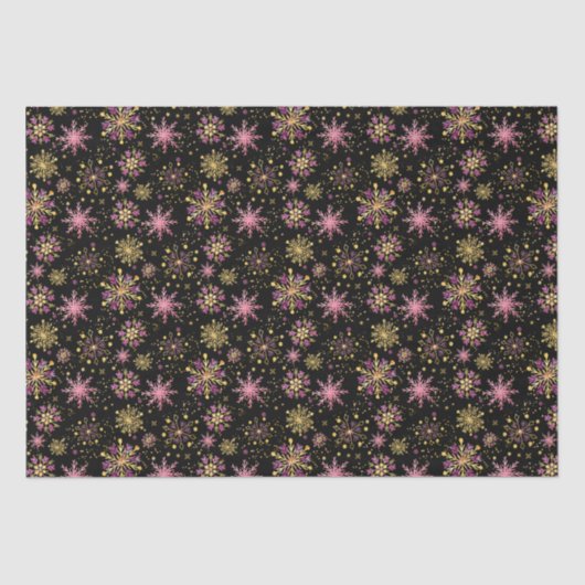 Gouden en Zwarte Winter Sneeuwvlokken Patroon Tissuepapier (Voorkant)