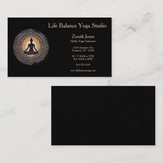 Gouden en Zwarte Yoga Studio Instructeur Visitekaartje (Voorkant / Achterkant)