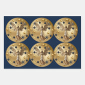 Gouden Engel Blauw Zwart Kerstkrans Inpakpapier Vel (Voorkant)