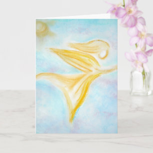 Gouden Engel in Vlucht – Turquoise Lucht Groet Kaart
