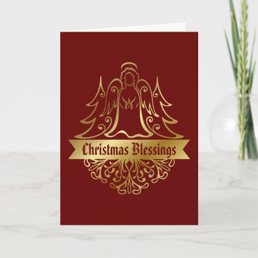  gouden engel kerst zegeningen rood feestdagen kaart (Voorkant)