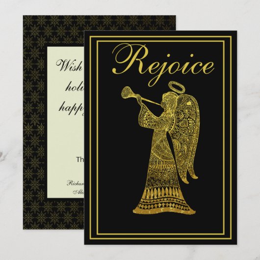 Gouden engel op zwart Verheug Kerstmis Feestdagenkaart (Voorkant / Achterkant)