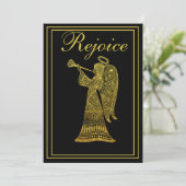 Gouden engel op zwart Verheug Kerstmis Feestdagenkaart (Staand voorkant)