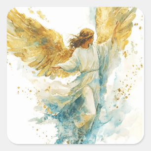 Gouden Engel Religieuze Katholieke Engelachtige Ku Vierkante Sticker