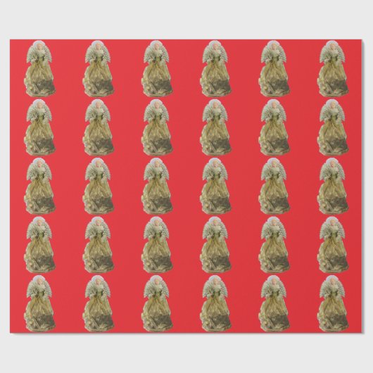 Gouden engel rood inpakpapier (Vlak)