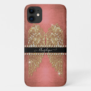 Gouden engelenvleugels helder roze folie diamant s Case-Mate iPhone case