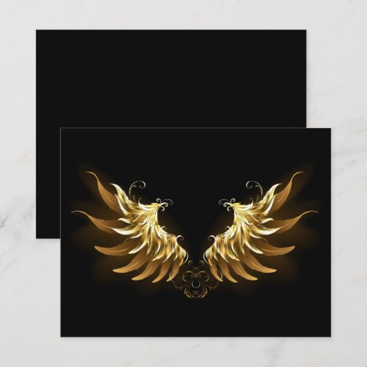 Gouden engelenvleugels op een zwarte achtergrond bedankkaart (Voorkant / Achterkant)