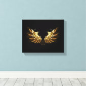 Gouden engelenvleugels op een zwarte achtergrond canvas afdruk (Insitu (Houten vloer))